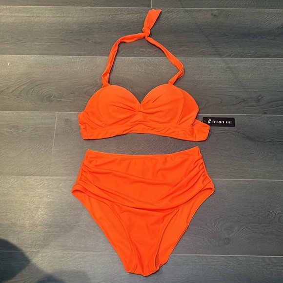 Tempt Me Women Two Piece Swimsuit Retro Halter Ruched High Waist Bikini - Picture 5 of 12